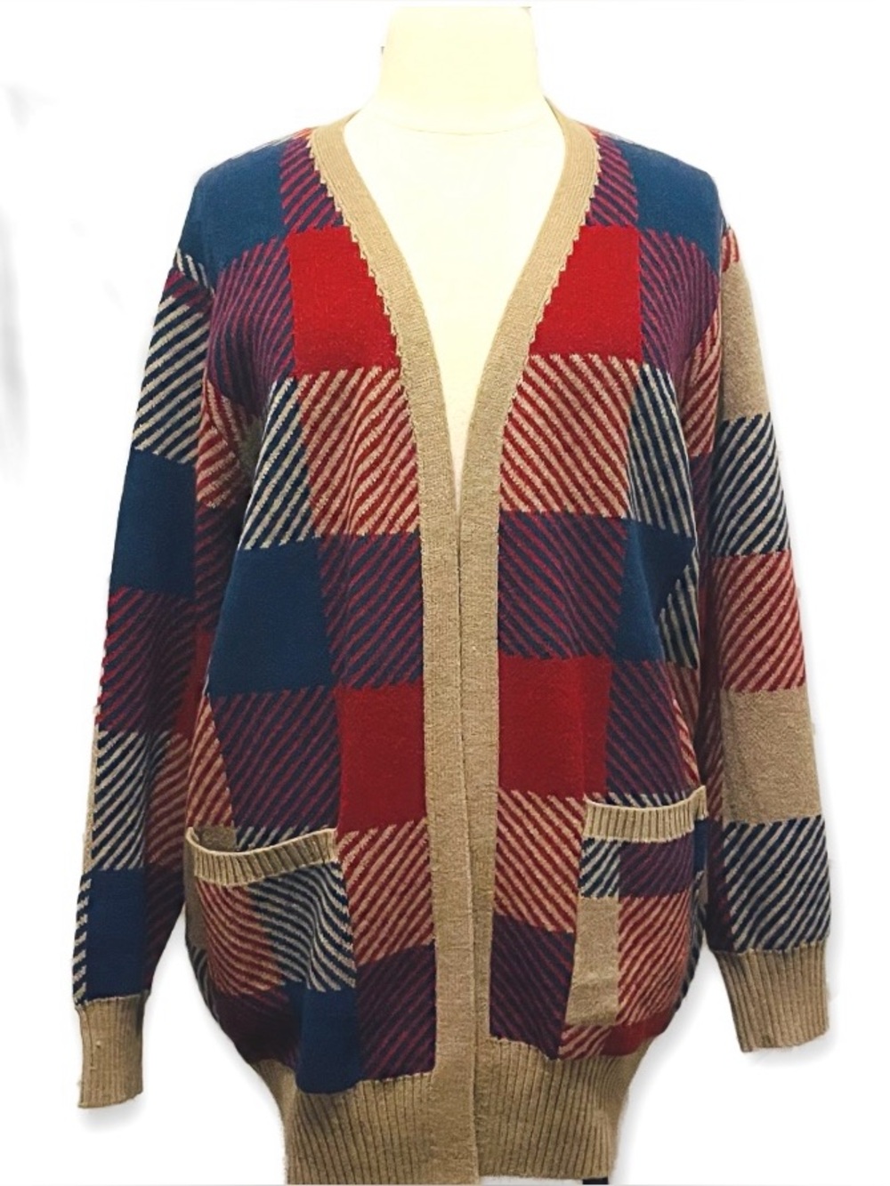 Peyton Plaid Open-Front Cardigan 2XL